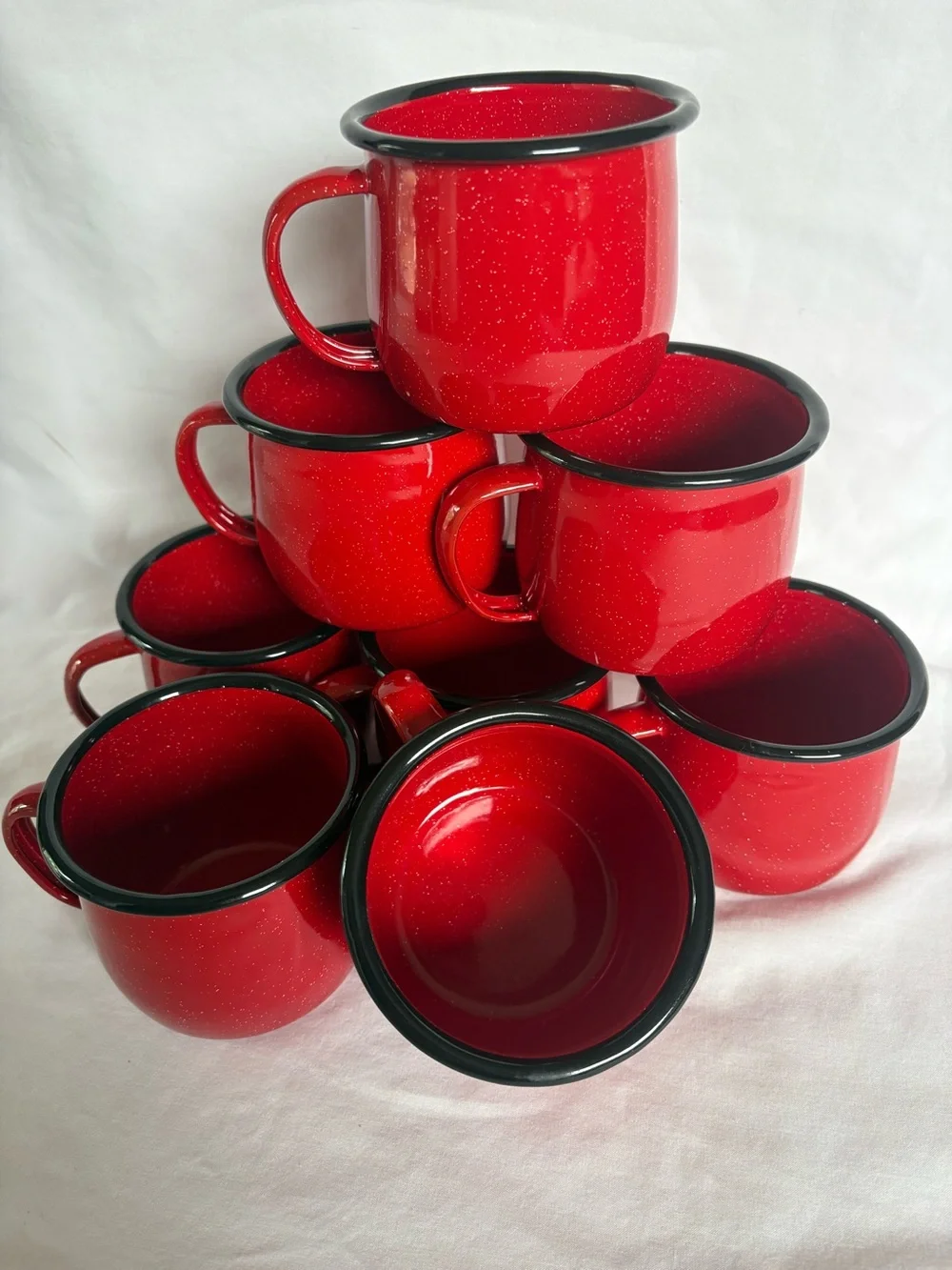 REDCO Set of 8 Red Speckled Enamel Camping Mugs New in Box